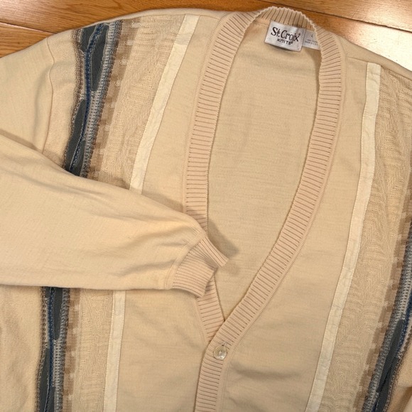 St Croix Knit Vintage Cardigan Sweater LARGE 100% Wool Cardigan Made USA